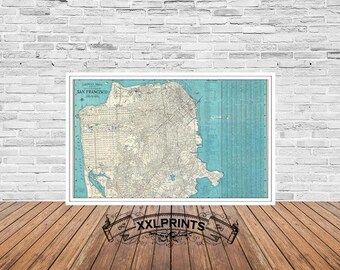 Old map of San Francisco, California, 1938, city plan, fine reproduction, large map, fine art print, antique decor, oversize map print