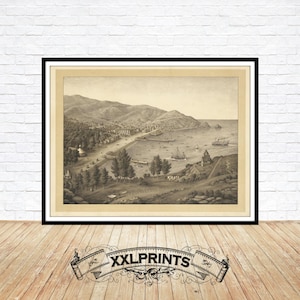 Avalon, Insel Santa Catalina aus der Vogelperspektive, 1885, feine Reproduktion, große Karte, Fine Art Druck, Überformat-Karte