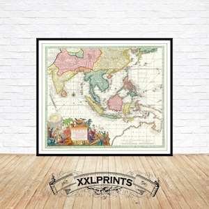 Southeast Asia Map Print: 1730 Indian Ocean, Australia Reproduction