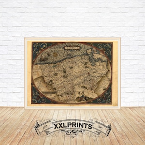 Alte Landkarte von Belgien, Region Flandern, 14.Jh., seltene Karte von Flandria, hochwertiger Kunstdruck