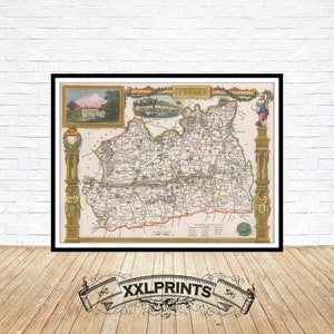 Surrey Map Print: 1840 Antique United Kingdom County Reproduction