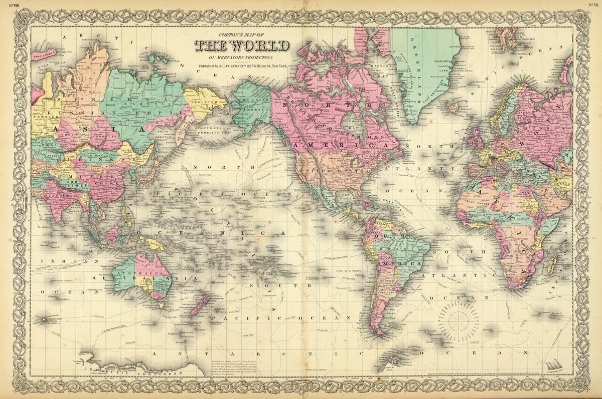 1856 World Map Print: Rare Antique Fine Art Reproduction - Etsy Canada