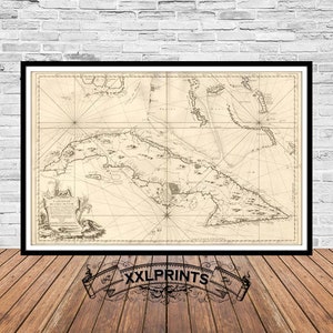 Mapa antiguo de Cuba, 1762, mapa muy raro, mapa antiguo, excelente reproducción, mapa grande, impresión de bellas artes, decoración antigua, impresión de mapa de gran tamaño