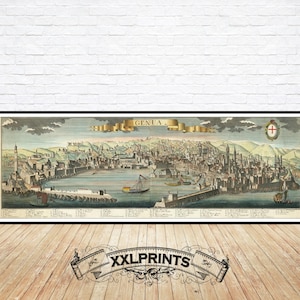 Ancient perspective view of Genua, 1731, very rare map, fine reproduction, large map, fine art print, oversize map print