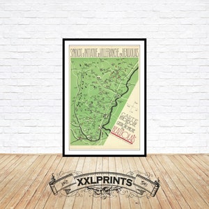 Old pictorial map of Beaujolais, 1939, gastronomic map, fine reproduction, large map, fine art print, oversize map print
