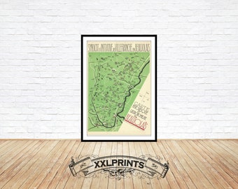 Old pictorial map of Beaujolais, 1939, gastronomic map, fine reproduction, large map, fine art print, oversize map print