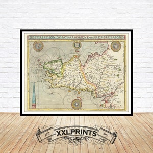 Ancient map of Brittany, Bretagne, 1594, fine reproduction, large map, fine art print, oversize map print