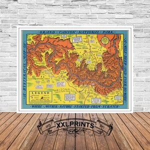 Grand Canyon National Park Map Print: 19th Century Fine Art Reproduction