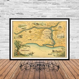 Oude kaart van Chicago, Illinois, 1933, antieke kaart, zeldzame kaart, fijne reproductie, grote kaart, fine-artprint, antiek decor, oversized kaartafdruk