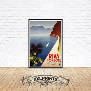 Vecchio manifesto pubblicitario del Lago di Garda, Riva Torbole, Italia, bella riproduzione, stampa artistica