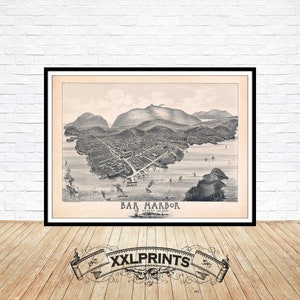 Vogelperspektive auf Bar Borbor, Mount Desert Island, Maine, 1886, feine Reproduktion, große Karte, Fine Art Druck, Übergröße Kartendruck