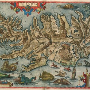 Carte ancienne de l'Islande, 1591, numérique antique, carte vintage, papiers de scrapbooking avec textures anciennes, téléchargement immédiat