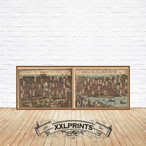 Antike Karte von Osaka, Panorama, 1883, Panorama Karte, feine Reproduktion, große Karte, Fine Art Print, Vintage