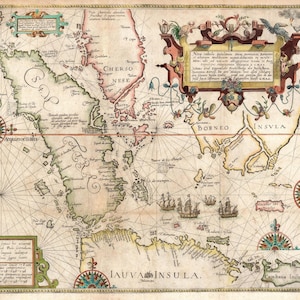 Ancient Map of Java and Sumatra, 1595, Very Rare, Fine Reproduction ...