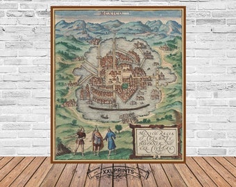 Ancient map of Mexico City, 16th century, fine reproduction, oversize map print, antique decor, fine art print