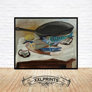 Pablo Picasso, Natureza morta, peixe e frigideira, 1936, reprodução fina, impressão de belas artes
