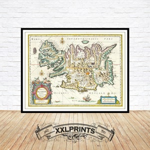Carte ancienne de l'Islande, 1640, très rare, belle reproduction, grande carte, impression d'art, impression de carte surdimensionnée
