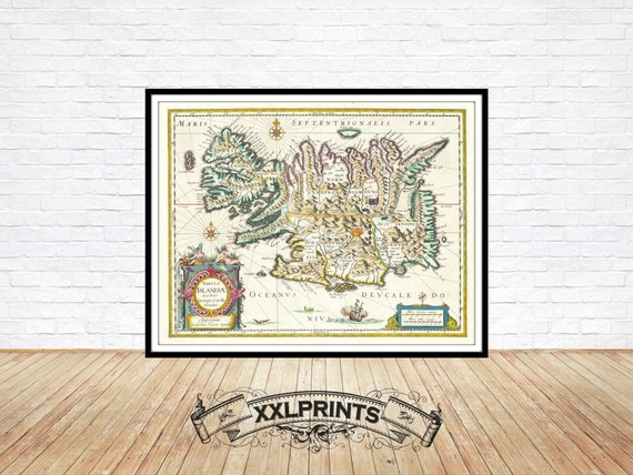 oversize map print 1640 fine reproduction Ancient map of Iceland large map fine art print very rare