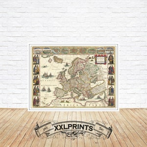 Carte ancienne de l'Europe, 1644, très ancienne carte, belle reproduction, grande carte, impression d'art, décor antique, impression de carte surdimensionnée