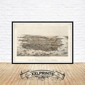 San Francisco, Kalifornien, aus der Vogelperspektive, 1868, feine Reproduktion, große Karte, Fine Art Druck, Übergröße Landkarte