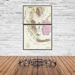 Antique map of Singapore, Thailand, Malaysia, Sumatra, Borneo, 1710, very rare map, fine reproduction, large map, fine art print