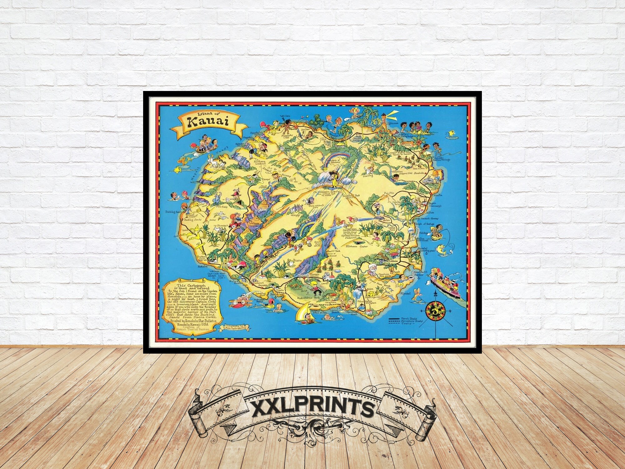 Old Map of Kauai, 1931, Pictorial, Antique, Fine