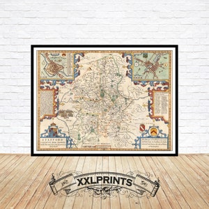 Alte Landkarte von Staffordshire, 1676, alte Landkarte, sehr seltene, antike Landkarte, die Grafschaften des Vereinigten Königreichs, feine Reproduktion, großer Kunstdruck