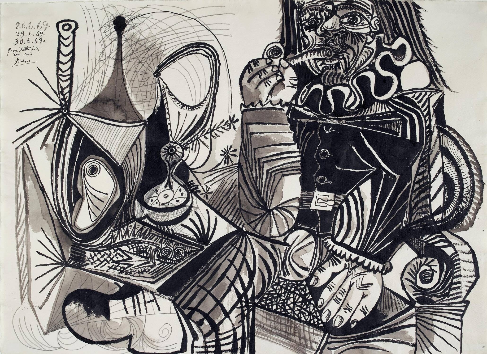 ピカソ(PICASSO)【筆を休めてもの想いにふける男】、高級画集画 ピカソの版画：パイプを持つ男、静物画 - 美術複製 - Etsy 日本