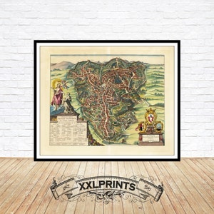 Siena, Tuscany, Italy - 1704 Aerial View - Fine Art Map Print