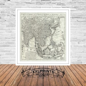 Old map of East Asia China, Korea, Japan, India, East Indies, 1719, rare map, fine reproduction, fine art print, antique, oversize map print