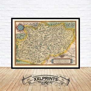 Antike Landkarte von Burgund, Frankreich, 1595, feine Reproduktion, große Karte, Fine Art Print, Kunstdruck, Übergröße Karte