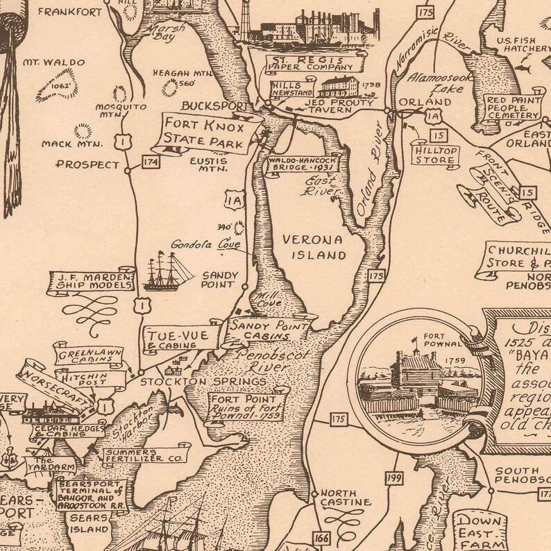 Old Map of Penobscot Bay Maine 1940 Pictorial Map Fine - Etsy