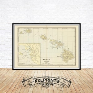 Antique Hawaii Map Print: 1895 Hawaiian Islands Fine Art Reproduction