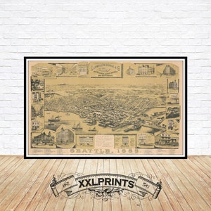 Old perspective map of Seattle, 1946, fine reproduction, large map, fine art print, oversize map print