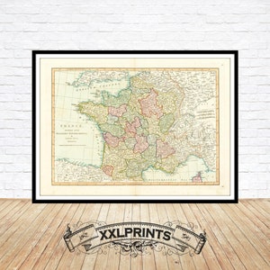 Mapa antigo da França, 1794, mapa antigo, raro, reprodução fina, mapa grande, impressão de belas artes, impressão de mapa em tamanho grande