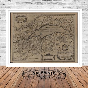 Lake Geneva Map Print: 15th Century Leman Lake, Fine Art Reproduction