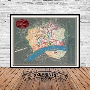 Mapa antiguo de Frankfurt am Main, 1844, plano de la ciudad, mapa antiguo, reproducción fina, mapa grande, impresión de bellas artes, decoración antigua, impresión de mapa de gran tamaño
