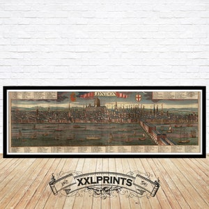 Alte Vogelperspektive auf London um 1740,extrem selten,antik,feine Reproduktion,große Karte, Fine Art Druck, antikes Dekor, Oversize Kartendruck