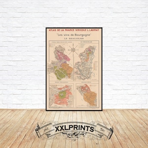 Alte Landkarte der Burgunder Weinberge, Le Beaujolais, 1942, Wein Karte, feine Reproduktion, Fine Art Druck, Oversize-Druck