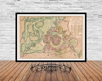 Old map of Vienna, 1740, city plan, very rare map, antique map, fine reproduction, large map,fine art print,antique decor,oversize map print
