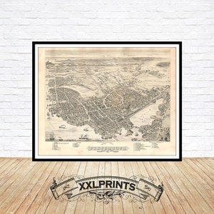 Portsmouth, New Hampshire aus der Vogelperspektive, 1877, feine Reproduktion, große Karte, Fine Art Druck, Übergröße Landkarte Print