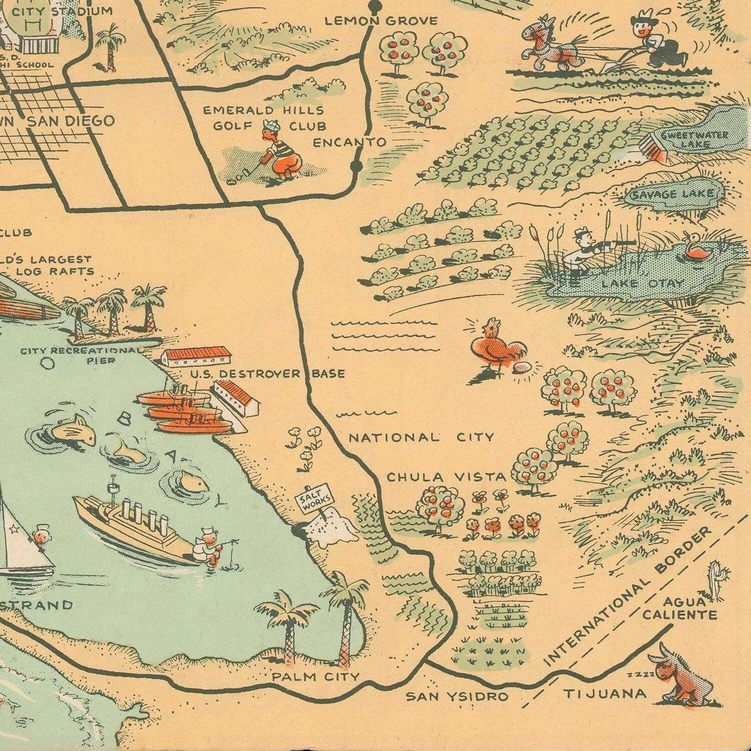 Old pictorial map of San Diego county 1935 fine | Etsy