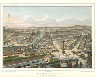 リトグラフ　1850年代 パリのリトグラフ版画 1845年：アンティークフランス装飾、特大の美術