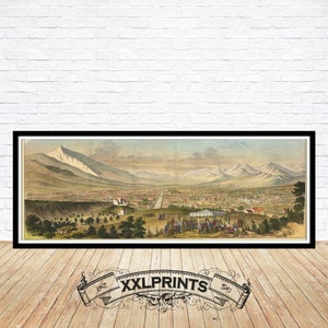 Alte Karte von Salt Lake City, 1863, Vogelperspektive, sehr seltene, feine Reproduktion, große Karte, Fine Art Druck, antikes Dekor, Oversize-Karte, Print