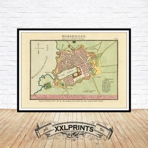 Alter Stadtplan von Marseille, 1801, feine Reproduktion, große Karte, Fine Art Druck, Übergröße Karte
