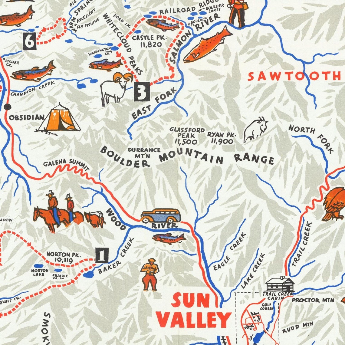Old Pictorial Map of Sun Valley Idaho 1936 Fine Etsy UK