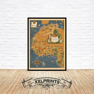 North West Africa Map Print: 1960s Pictorial Fine Art Reproduction