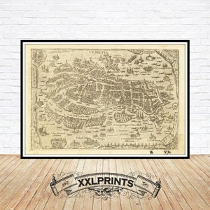 Stampa della mappa di Venezia: 1599 Prospettiva antica, riproduzione artistica