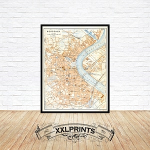 Ancienne carte de Bordeaux, 1910, carte ancienne, belle reproduction, décor vintage, impression d'art