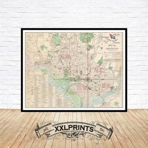 Alte Karte von Washington, D.C, Stadtplan, seltene, feine Reproduktion, große Karte, Fine Art Druck, Übergröße, Karte